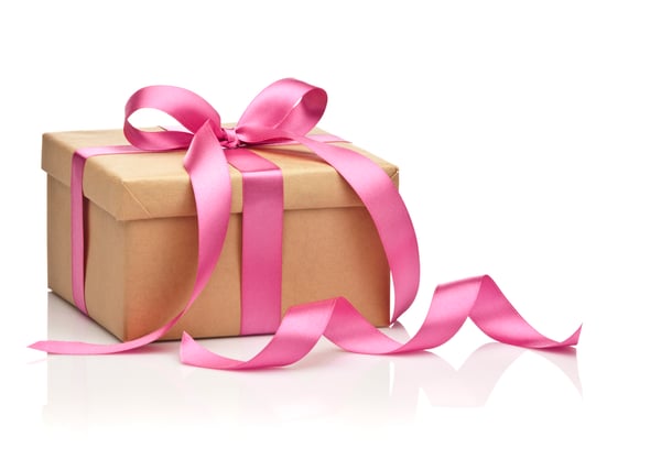 Box with pink ribbon