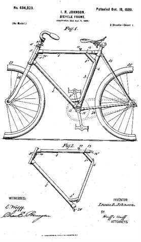 Figure 4 - Figures from Johnson’s patent application for a folding bicycle