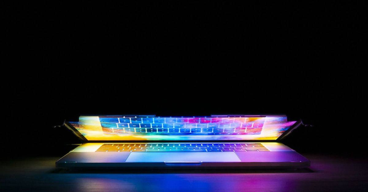 Laptop open in dark